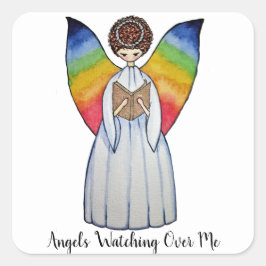 虹の翼の水彩天使読の本 スクエアシール