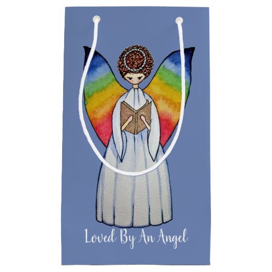 虹の翼の水彩天使読の本 スモールペーパーバッグ (正面)