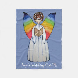 虹の翼の水彩天使読の本 フリースブランケット