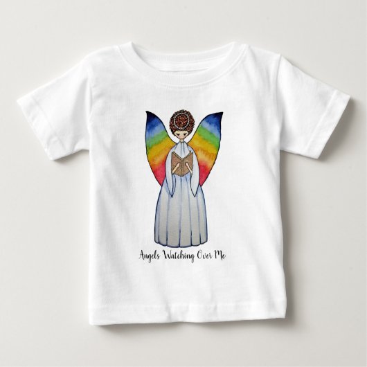 虹の翼の水彩天使読の本 ベビーTシャツ (正面)