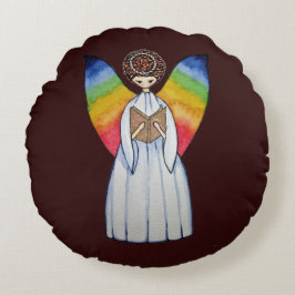 虹の翼の水彩天使読の本 ラウンドクッション