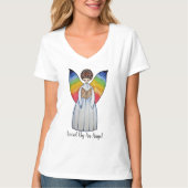虹の翼の水彩天使読の本 Tシャツ (正面)