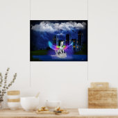 虹の翼を持つユニコーン ポスター (キッチン)