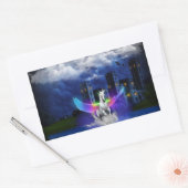 虹の翼を持つユニコーン 長方形シール (封筒)