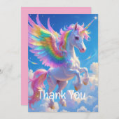 虹の翼を持つ跳ねるユニコーン サンキューカード (正面/裏面)