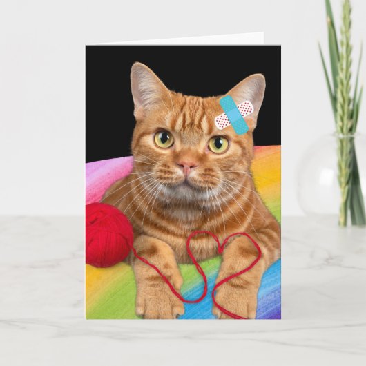 虹の背景に傷ついた猫 カード (正面)