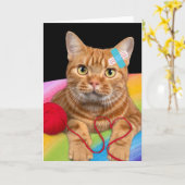 虹の背景に傷ついた猫 カード (黄色い花)