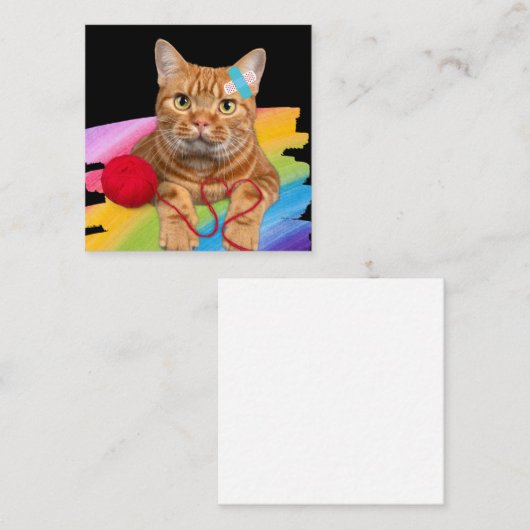 虹の背景に被害を受けた猫 スクエア名刺 (正面/裏面)