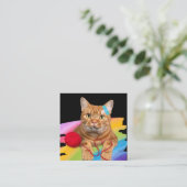 虹の背景に被害を受けた猫 スクエア名刺 (スタンド正面)