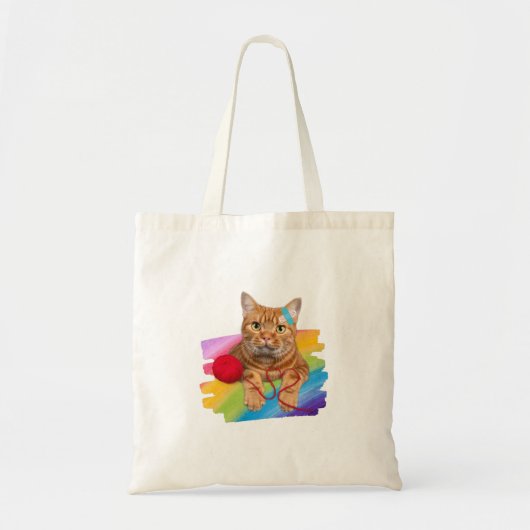 虹の背景に被害を受けた猫 トートバッグ (正面)