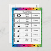 虹の背景に関するミュージックノート ポストカード (正面/裏面)