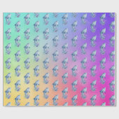 虹の背景のイルカと花 ラッピングペーパー (フラット)