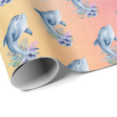 虹の背景のイルカと花 ラッピングペーパー (ロールコーナー)