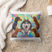 虹の背景の子犬たち クッション (ブランケット)