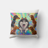 虹の背景の子犬たち クッション (裏面)