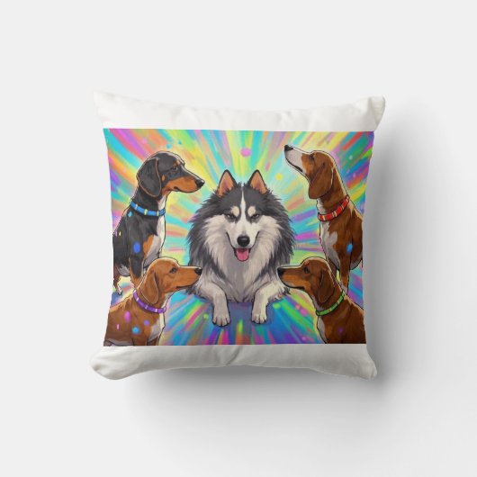 虹の背景の子犬たち クッション (正面)