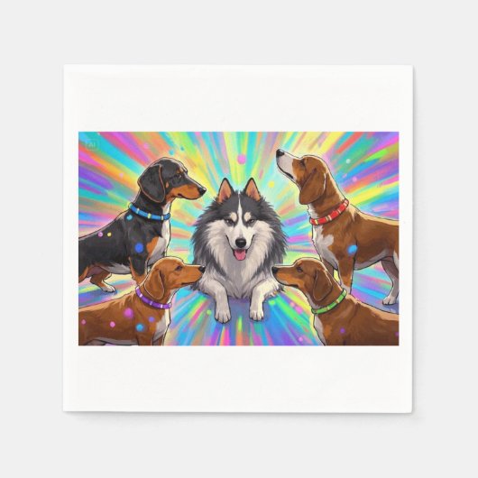 虹の背景の子犬たち スタンダードカクテルナプキン (正面)