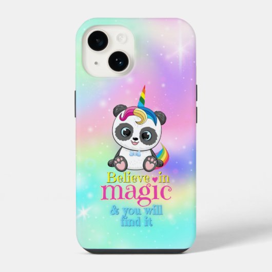 虹の背景の魔法のユニコーン パンダ iPhoneケース (裏面)