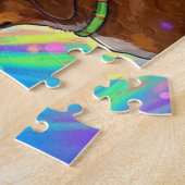 虹の背景を持つ犬の子犬 ジグソーパズル (側面)