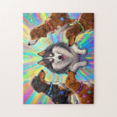 虹の背景を持つ犬の子犬 ジグソーパズル (縦)
