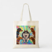 虹の背景を持つ犬の子犬 トートバッグ (裏面)