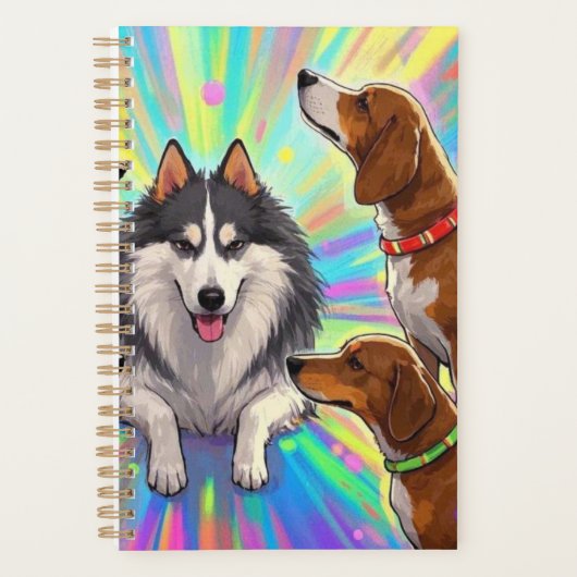 虹の背景を持つ犬の子犬 プランナー手帳 (正面)