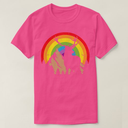 虹の背景を持つ鹿のシルエット Tシャツ (デザイン正面)