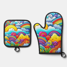 虹の背景 鍋つかみ&鍋敷きセット