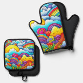 虹の背景 鍋つかみ&鍋敷きセット (正面/裏面)