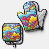 虹の背景 鍋つかみ&鍋敷きセット (正面/裏面)