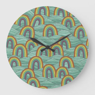 虹の自然:手書きヴィンテージ合成 ラージ壁時計