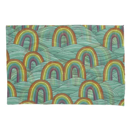 虹の自然：手書きヴィンテージ合成 枕カバー (正面)