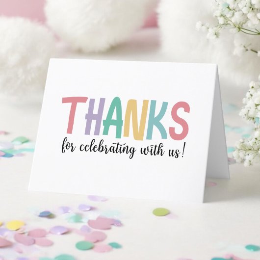 虹の色がキュートなお礼カード ご一緒にお祝いしてくれてありがとう サンキューカード