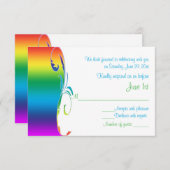 虹の色がスクロールした結婚式の返信カード 出欠カード (正面/裏面)