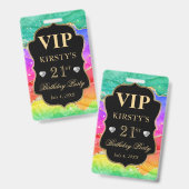 虹の色と金のラメ瑪瑙の誕生日VIP バッジ (正面＆裏面)