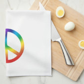 虹の色にピースサイン キッチンタオル (四つ折り)