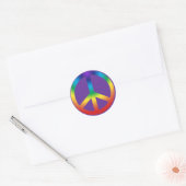 虹の色にピースサイン ラウンドシール (封筒)
