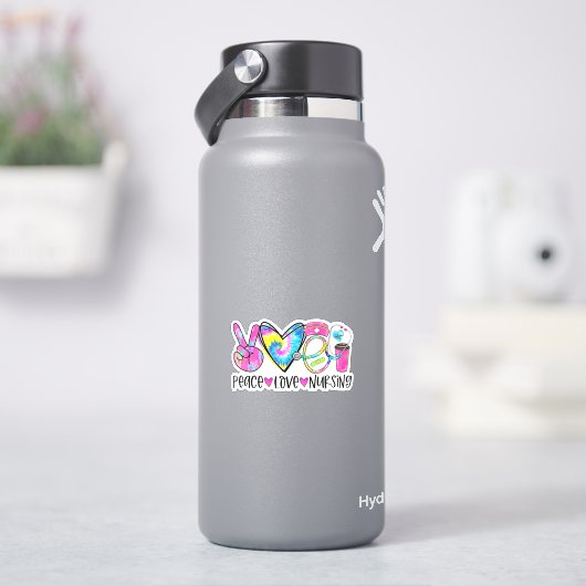 虹の色に輝く平和な愛の看護ステッカー シール (HydroFlask)