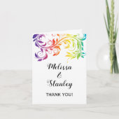 虹の色のスクロール葉 ウェディング サンクス サンキューカード (正面)