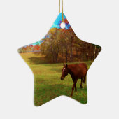 虹の色のフィールドに茶色の馬 セラミックオーナメント (右)