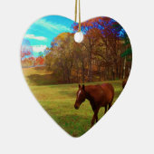 虹の色のフィールドに茶色の馬 セラミックオーナメント (右)