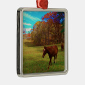 虹の色のフィールドに茶色の馬 メタルオーナメント (右)