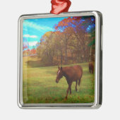 虹の色のフィールドに茶色の馬 メタルオーナメント (左)