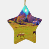 虹の色のフィールドの馬 セラミックオーナメント (右)