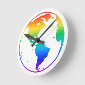 虹の色の惑星地球 ラウンド壁時計 (傾斜)