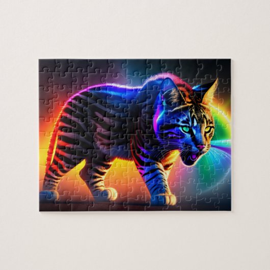 虹の色の未来的な猫 ジグソーパズル (横)
