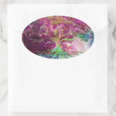 虹の色の生命の木 楕円形シール (バッグ)