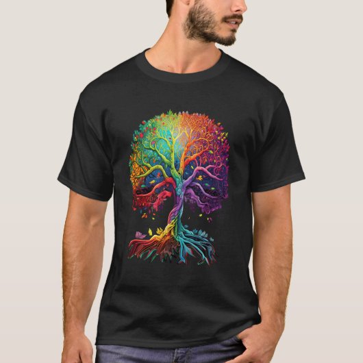 虹の色の生命の木 Tシャツ (正面)