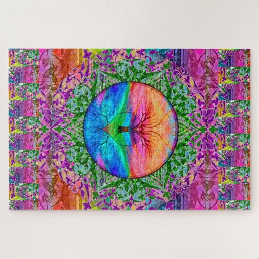 虹の色の生活の落ち着いた木 ジグソーパズル (横)