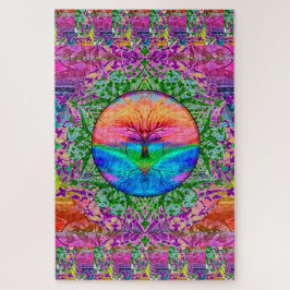 虹の色の生活の落ち着いた木 ジグソーパズル